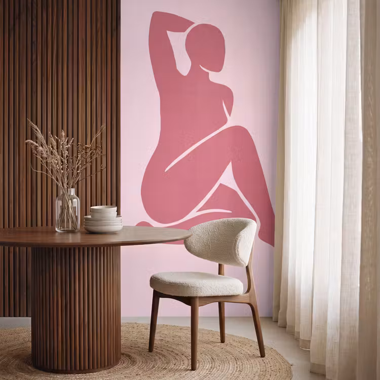 Vrouw - Silhouet - Abstract - Modern - Roze Behang Vlies klein -sfeer1