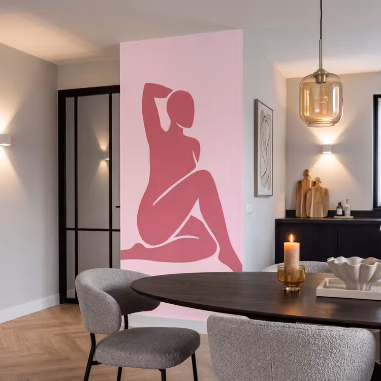 Vrouw - Silhouet - Abstract - Modern - Roze Behang Vlies klein -sfeer3