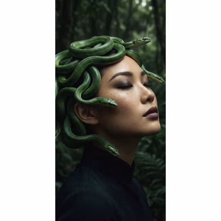 Vrouw - Slang - Natuur - Mystiek - Groen Behang Vlies klein -3d_website