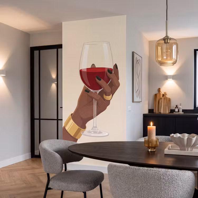 Vrouw - Wijn - Glas - Illustratie - Rood Behang Vlies klein -sfeer3