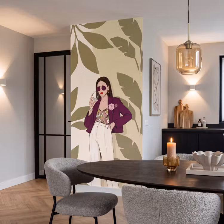 Vrouw - Wijn - Portret - Mode - Modern Behang Vlies klein -sfeer3