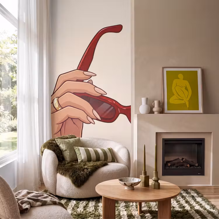 Vrouw - Zonnebril - Mode - Rood - Illustratie Behang Vlies klein -sfeer2
