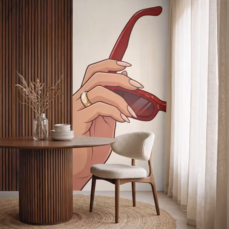 Vrouw - Zonnebril - Mode - Rood - Illustratie Behang Vlies klein -sfeer1