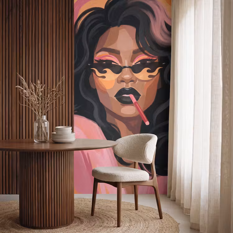 Vrouw - Zonnebril - Modern - Portret - Oranje Behang Vlies klein -sfeer1