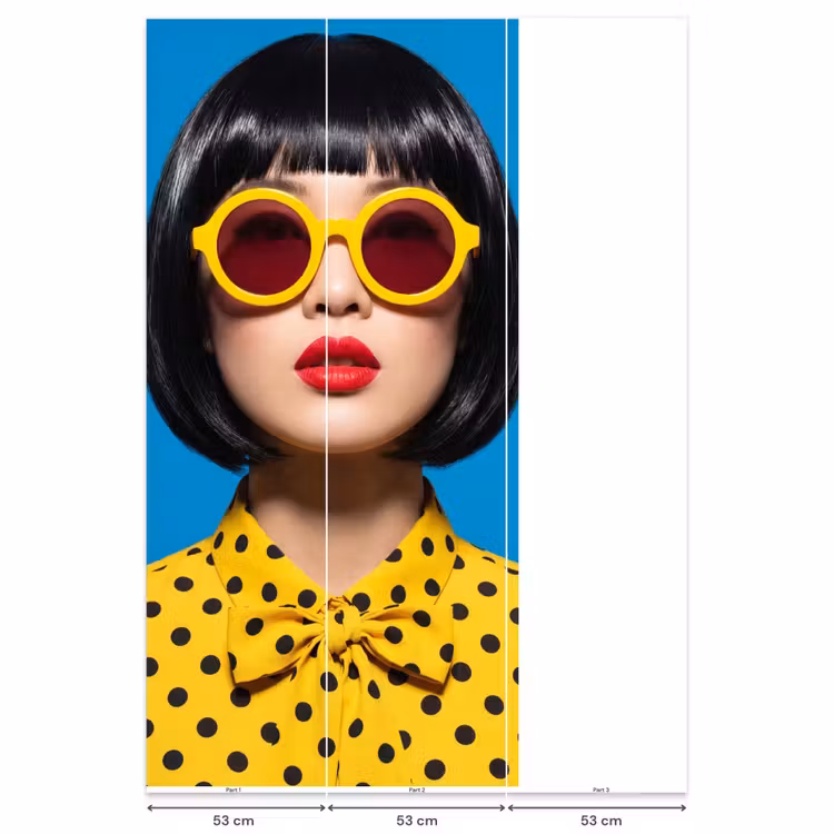 Vrouw - Zonnebril - Pop Art - Portret - Geel Behang Vlies klein -USP_banen