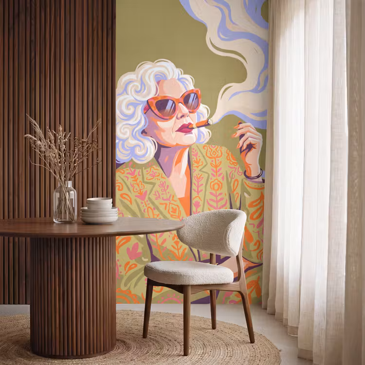 Vrouw - Zonnebril - Portret - Modern - Kleurrijk Behang Vlies klein -sfeer1