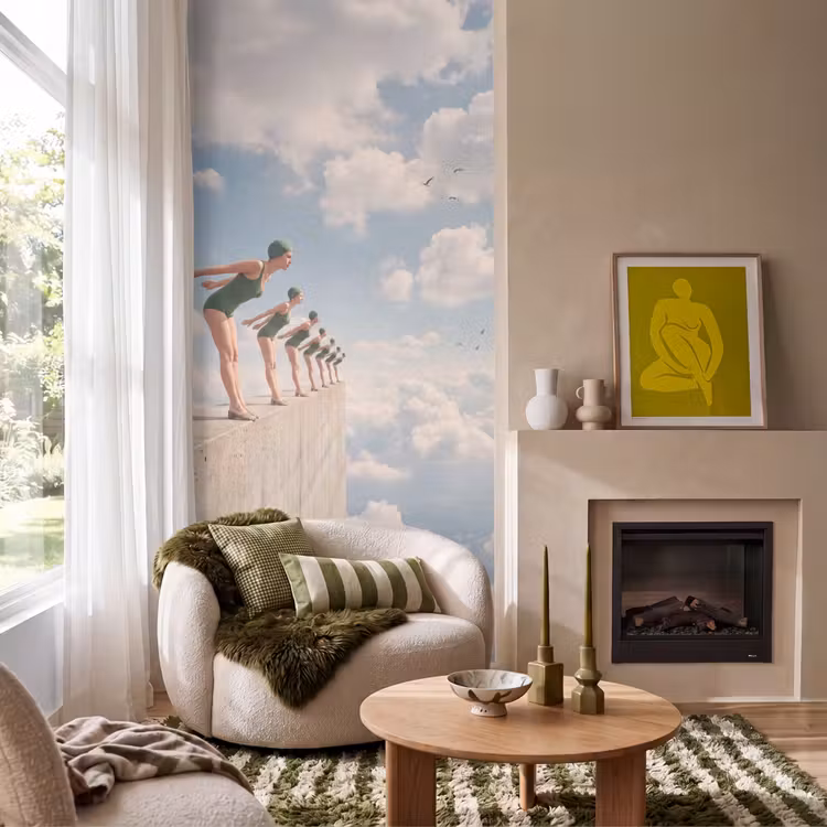 Behang - Vrouwen - Duikhouding - Wolken - Vrouwen - Duikhouding - Wolken Behang Vlies klein