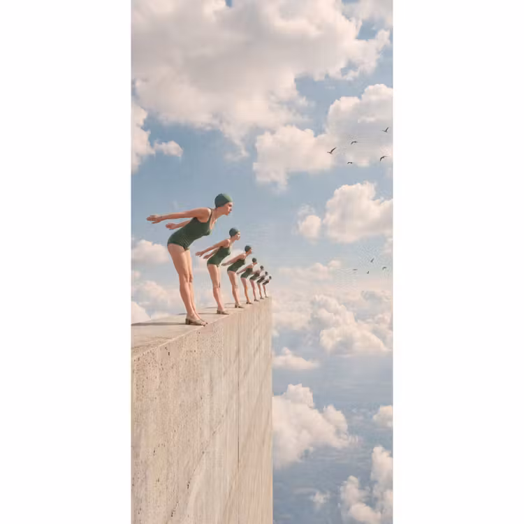 Behang - Vrouwen - Duikhouding - Wolken - Vrouwen - Duikhouding - Wolken Behang Vlies klein