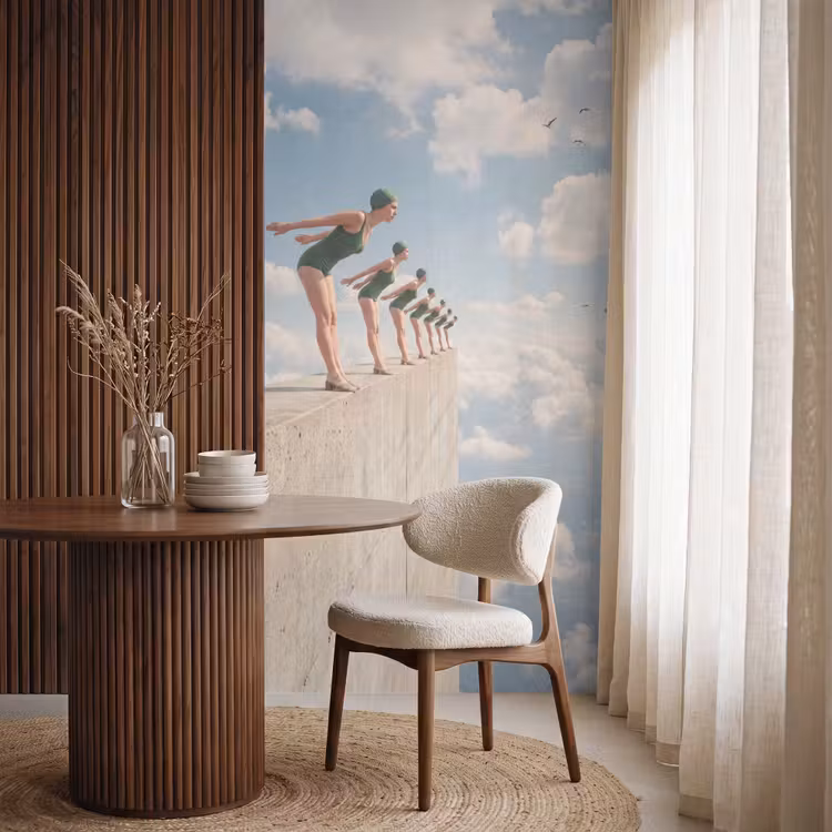 Behang - Vrouwen - Duikhouding - Wolken - Vrouwen - Duikhouding - Wolken Behang Vlies klein