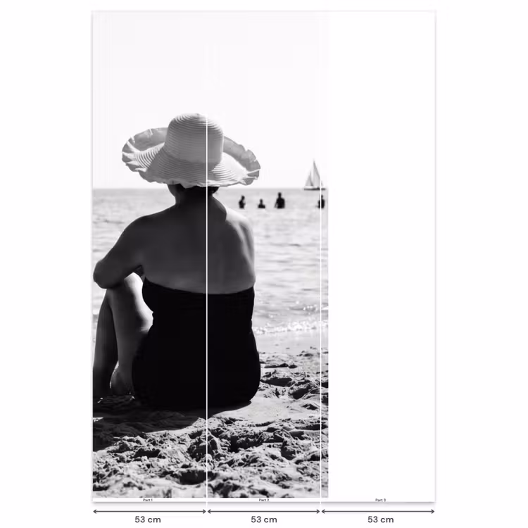 Frauen - Sonnenhut - Strand - Schwarz - Weiß Behang Vlies klein -USP_banen