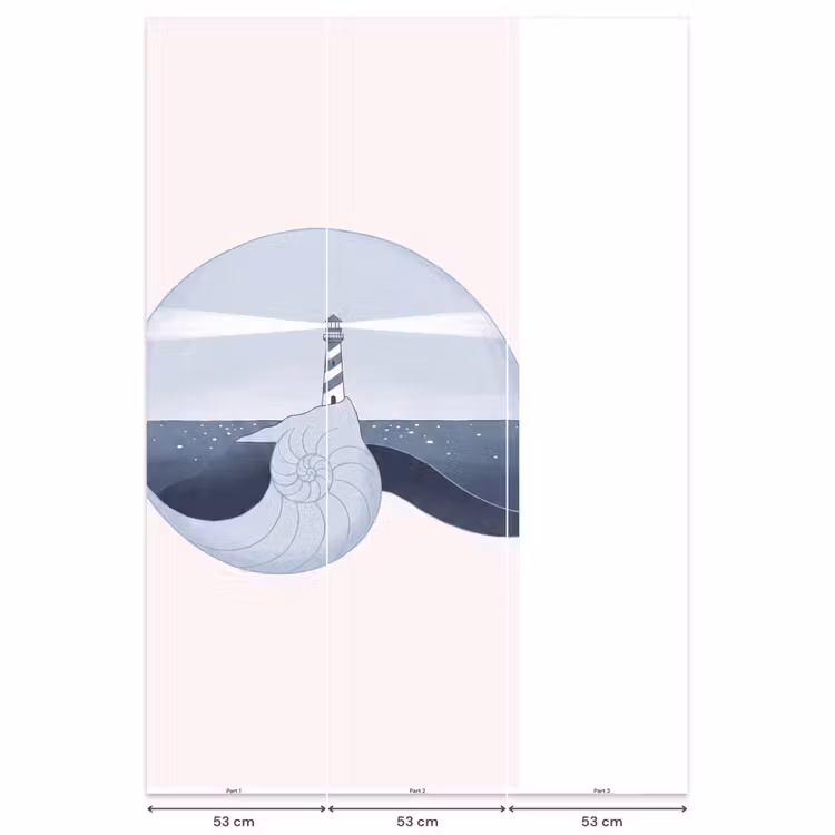 Vuurtoren - Zee - Schelp - Abstract - Blauw Behang Vlies klein -USP_banen