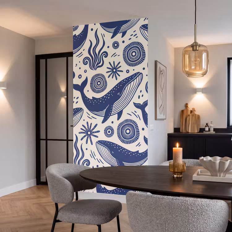 Walvis - Onderwater - Dieren - Abstract - Blauw Behang Vlies klein -sfeer3