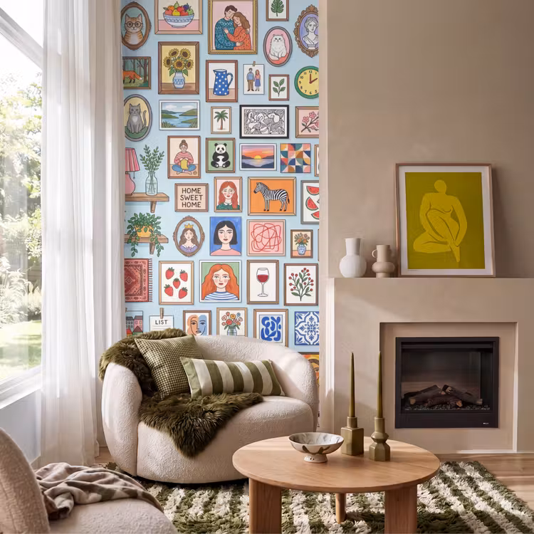 Wanddecoratie - Collectie - Huis - Illustratief - Kleurrijk Behang Vlies klein -sfeer2
