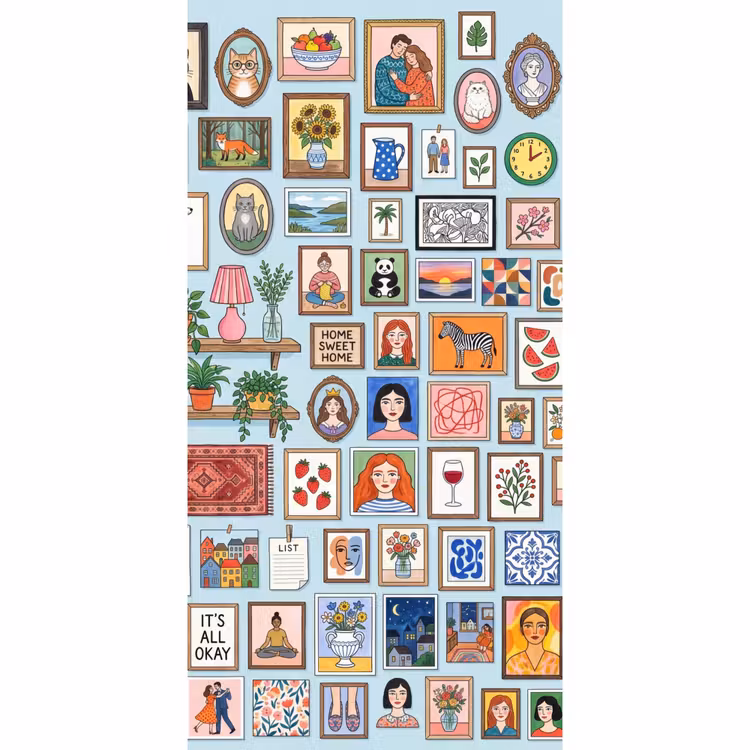Wanddecoratie - Collectie - Huis - Illustratief - Kleurrijk Behang Vlies klein -3d_website