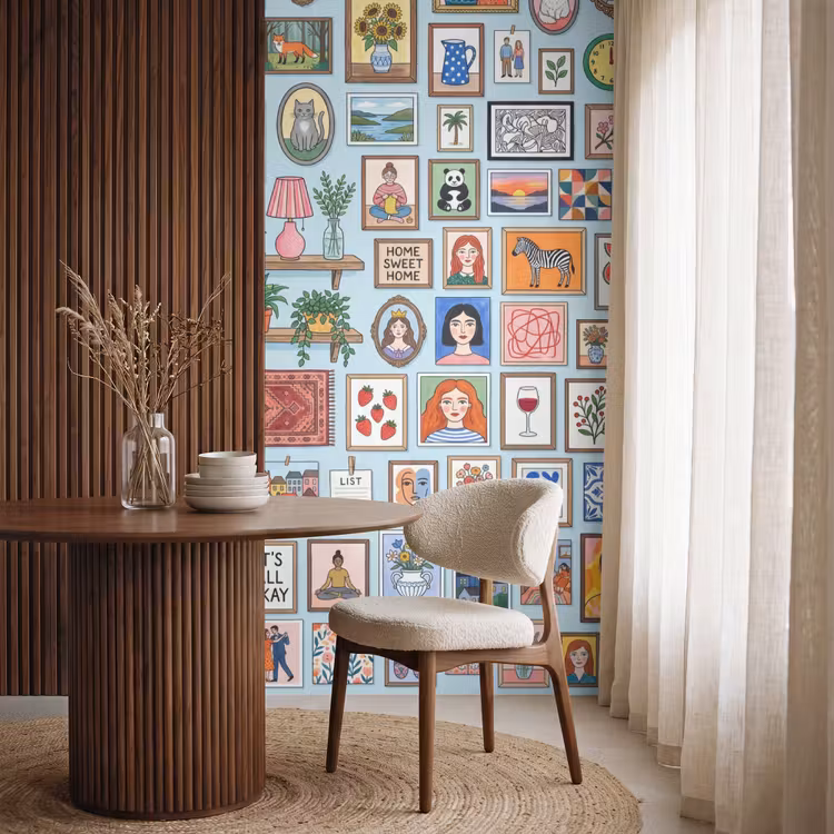 Wanddecoratie - Collectie - Huis - Illustratief - Kleurrijk Behang Vlies klein -sfeer1