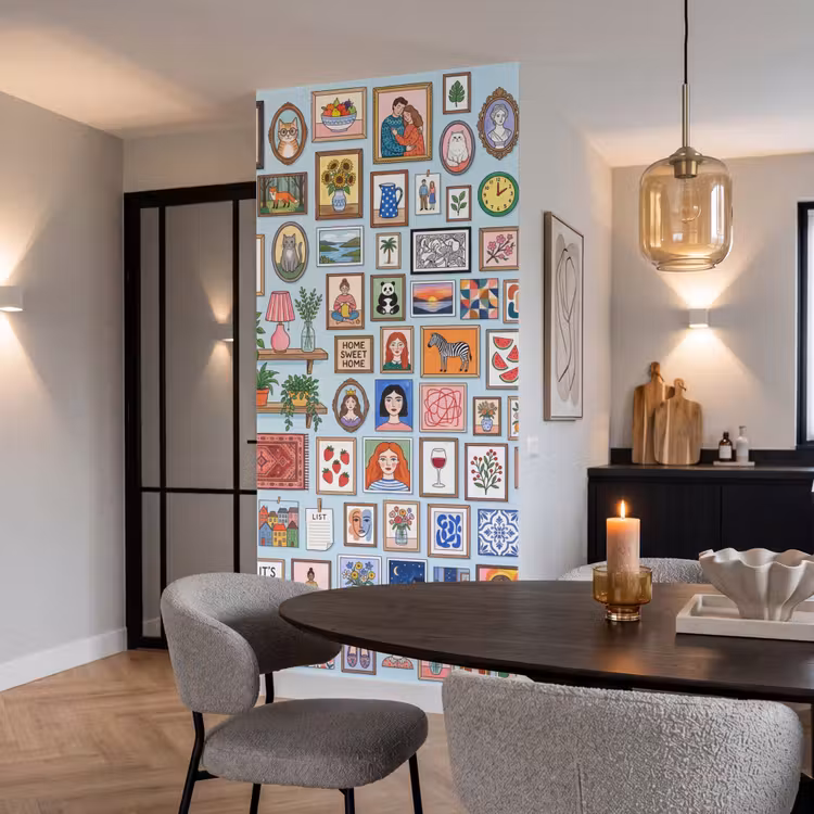 Wanddecoratie - Collectie - Huis - Illustratief - Kleurrijk Behang Vlies klein -sfeer3