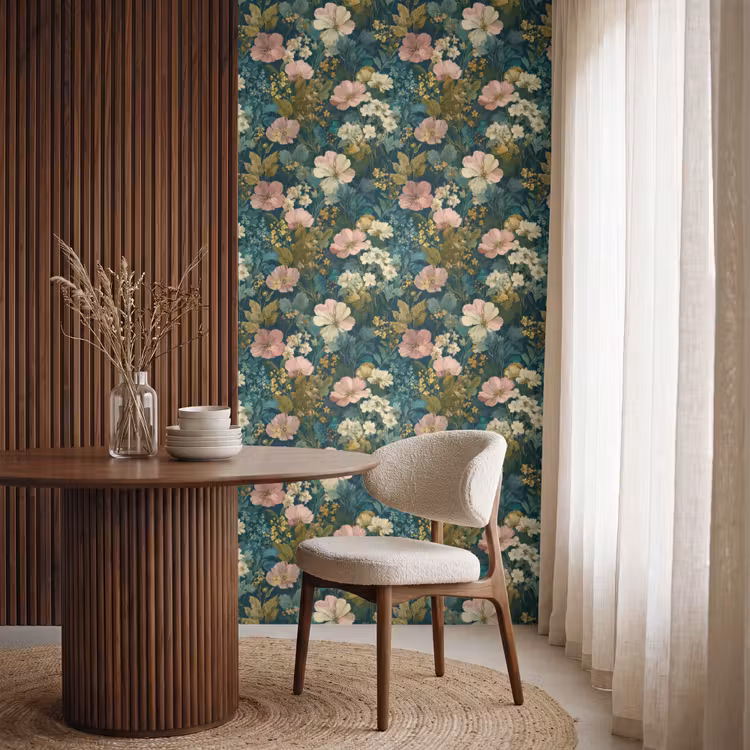 Wilde bloemen - Botanisch - Patroon - Roze - Romantisch Behang Vlies klein 1076 -sfeer1