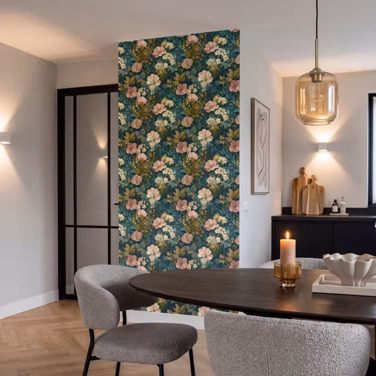 Wilde bloemen - Botanisch - Patroon - Roze - Romantisch Behang Vlies klein 1076 -sfeer3