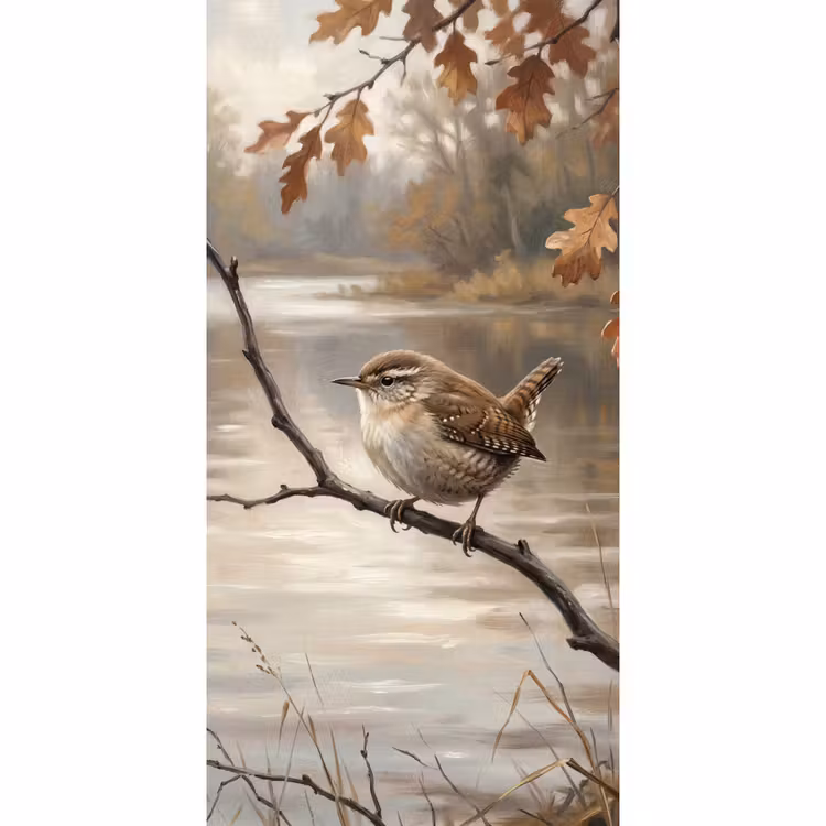 Winterkoninkje - Tak - Rivier - Natuur - Sfeervol Behang Vlies klein -3d_website