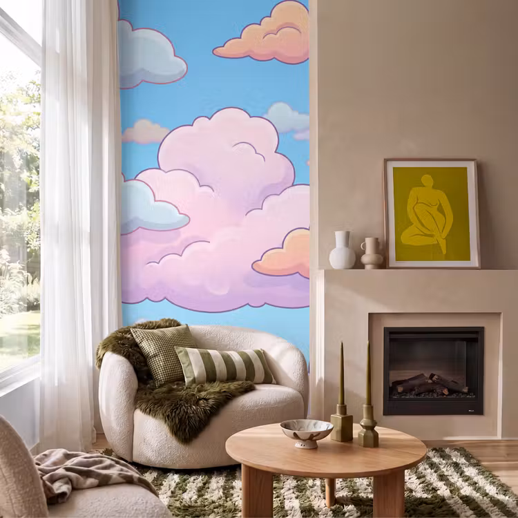 Wolk - Lucht - Natuur - Illustratie - Pastel Behang Vlies klein -sfeer2