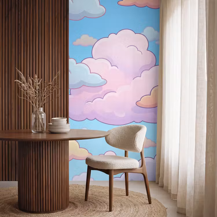 Wolk - Lucht - Natuur - Illustratie - Pastel Behang Vlies klein -sfeer1