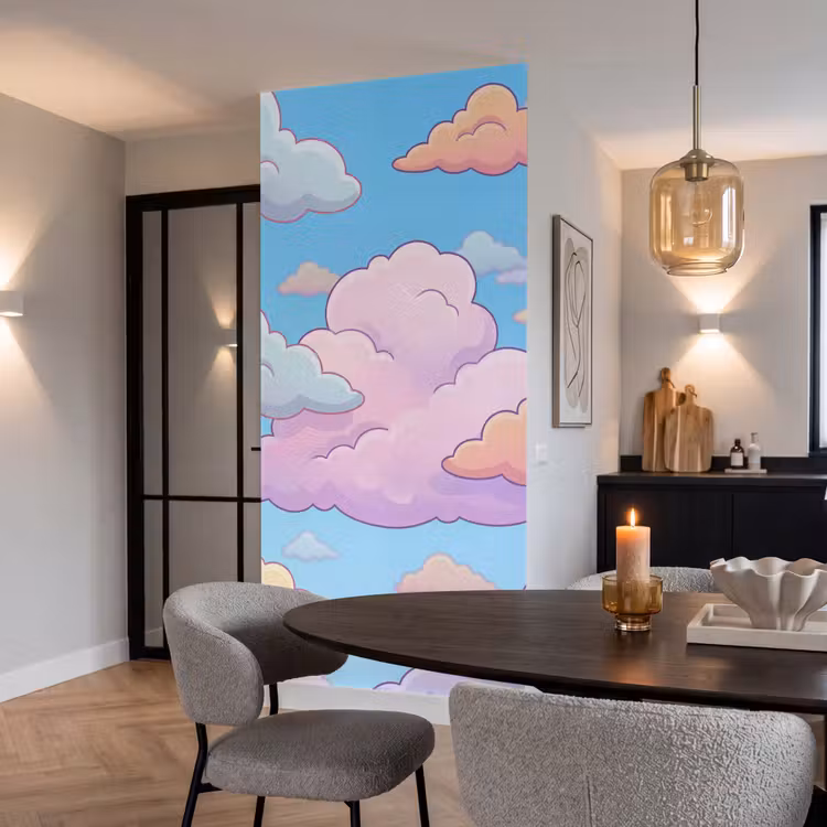 Wolk - Lucht - Natuur - Illustratie - Pastel Behang Vlies klein -sfeer3