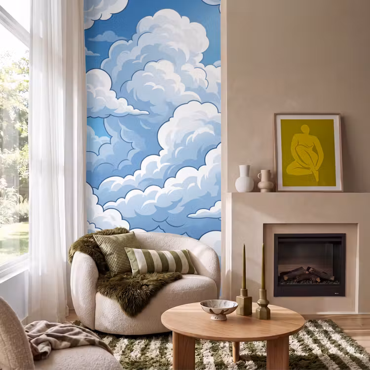 Wolken - Hemel - Abstract - Wit Behang Vlies klein -sfeer2