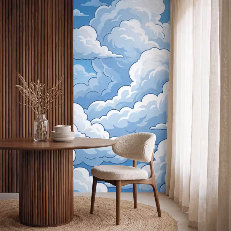 Wolken - Hemel - Abstract - Wit Behang Vlies klein -sfeer1