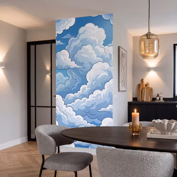 Wolken - Hemel - Abstract - Wit Behang Vlies klein -sfeer3