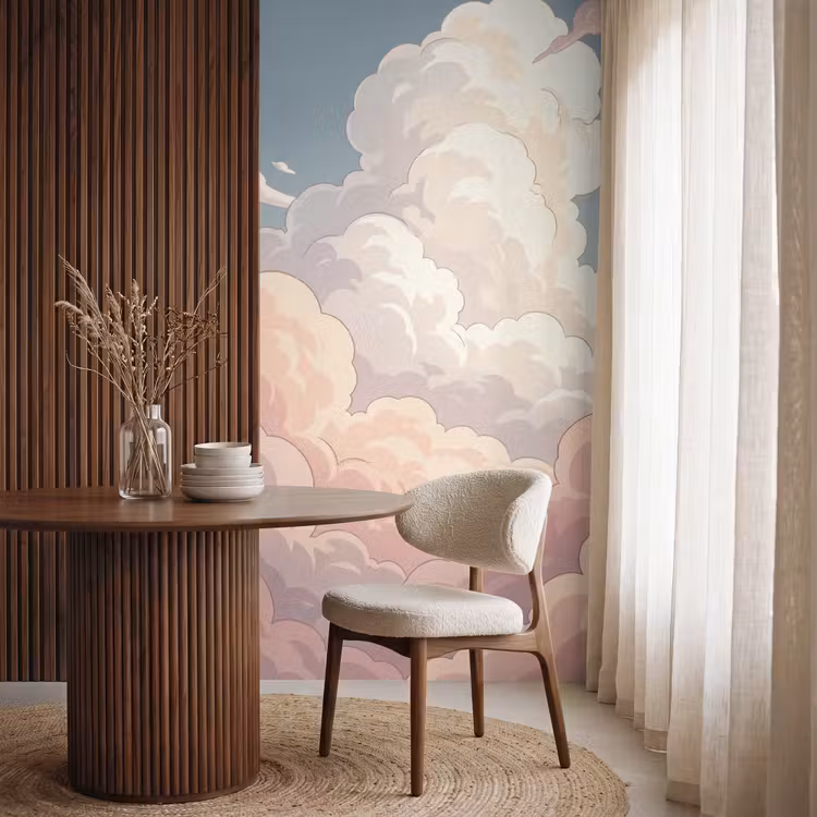 Wolken - Lucht - Natuur - Pastel - Roze Behang Vlies klein -sfeer1