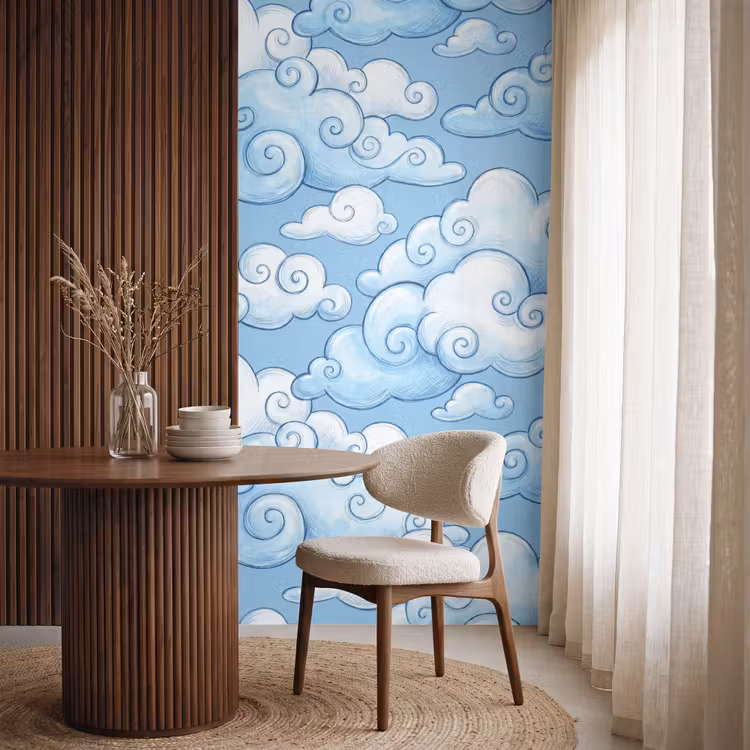 Wolken - Patroon - Hemel - Illustratie - Wit Behang Vlies klein -sfeer1