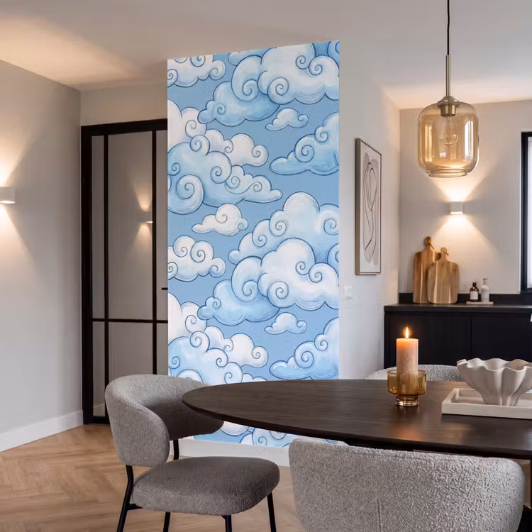 Wolken - Patroon - Hemel - Illustratie - Wit Behang Vlies klein -sfeer3