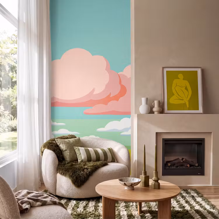 Wolken - Roze - Natuur - Modern - Pastel Behang Vlies klein -sfeer2