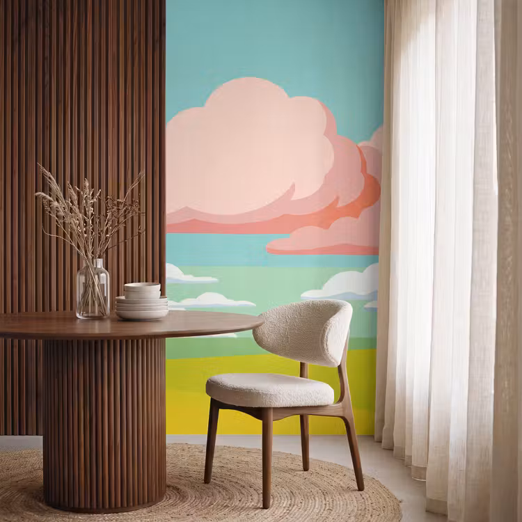 Wolken - Roze - Natuur - Modern - Pastel Behang Vlies klein -sfeer1