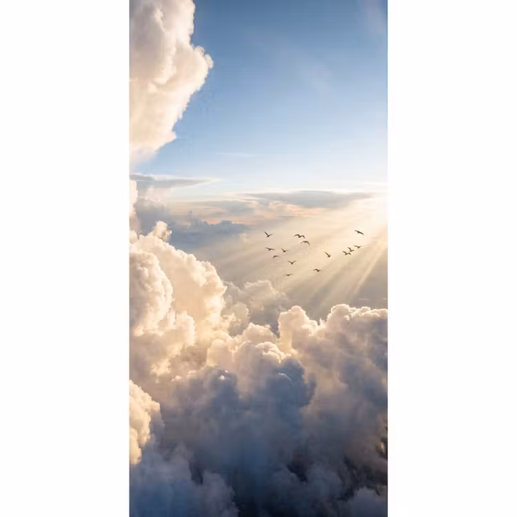 Wolken - Zonnestralen - Natuur - Wit Behang Vlies klein -3d_website