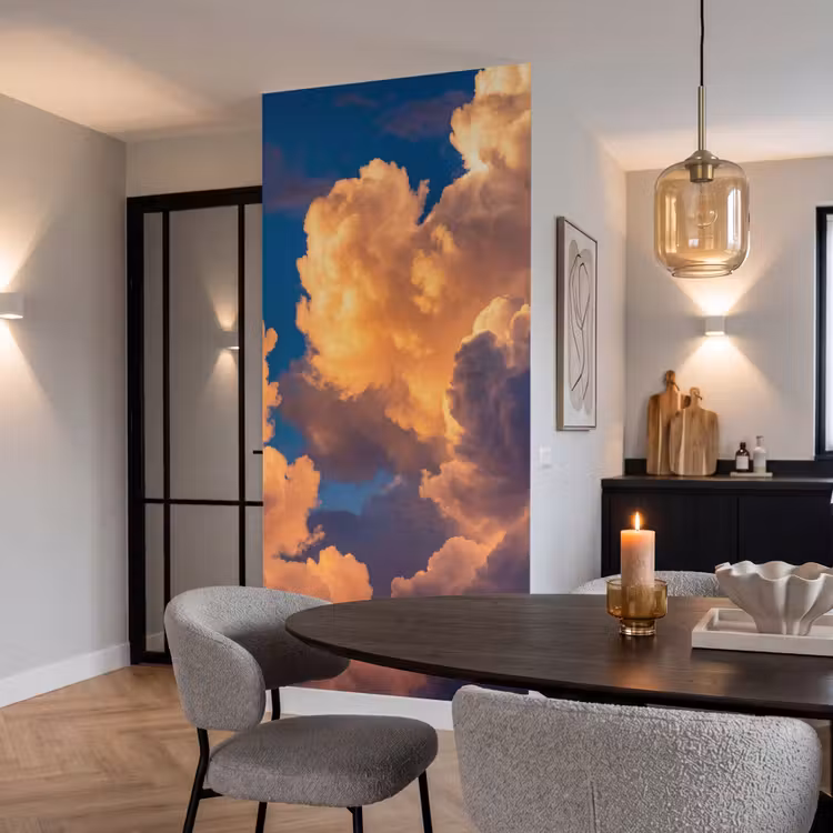 Wolken - Zonsondergang - Natuur - Oranje - Blauw Behang Vlies klein -sfeer3