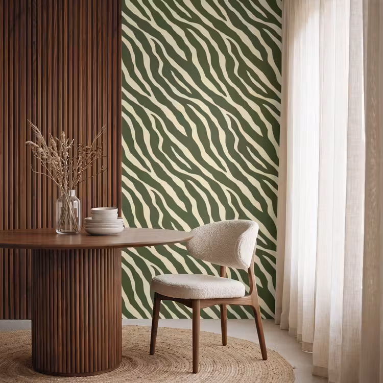 Zebra - Patroon - Groen Behang Vlies klein 1076 -sfeer1