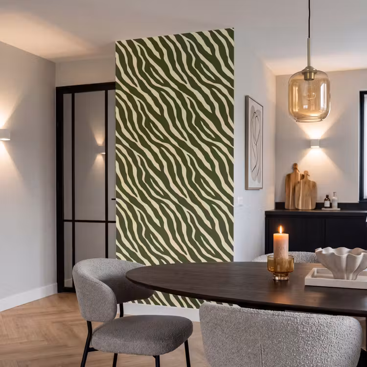Zebra - Patroon - Groen Behang Vlies klein 1076 -sfeer3