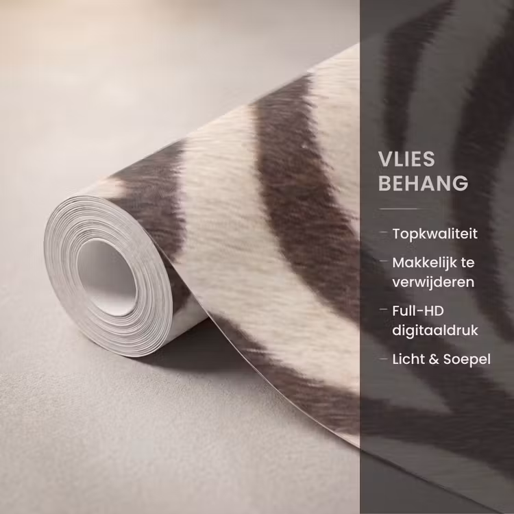 Zebra - Strepen - Bruin Behang Vlies klein -USP_closeupNL