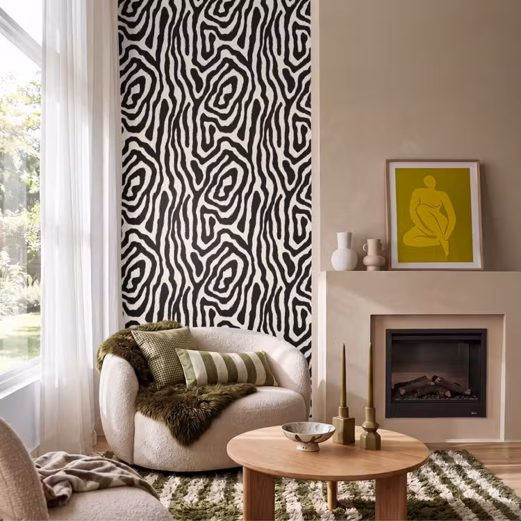 Zebra - Zwart - Abstract Behang Vlies klein 1076 -sfeer2