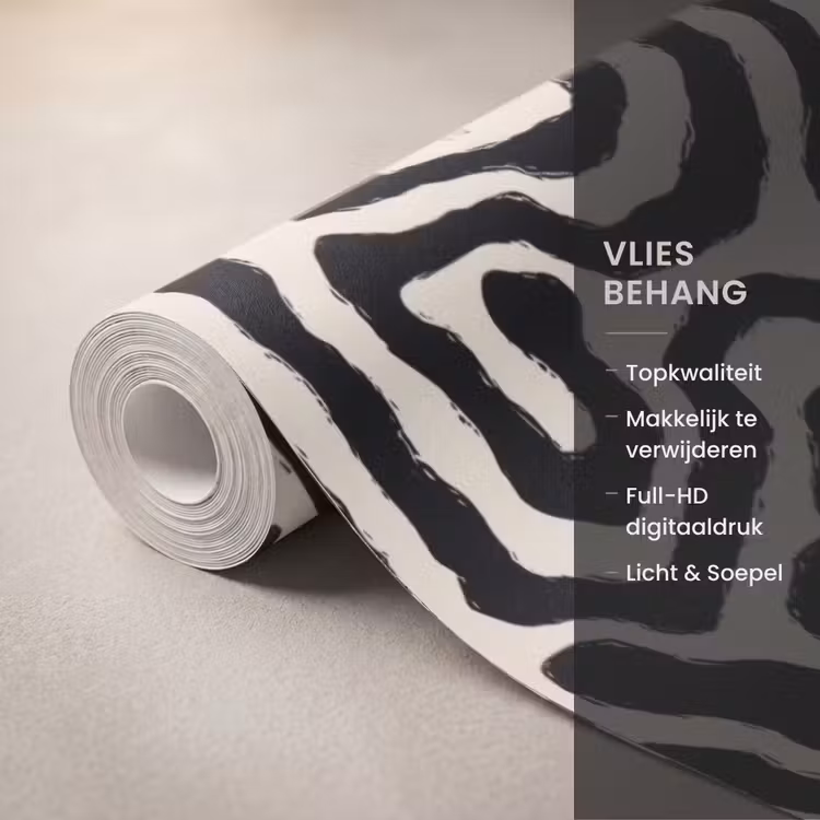 Zebra - Zwart - Abstract Behang Vlies klein 1076 -USP_closeupNL