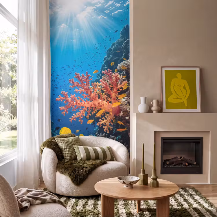 Zee - Koraalrif - Natuur - Levendig - Blauw Behang Vlies klein -sfeer2