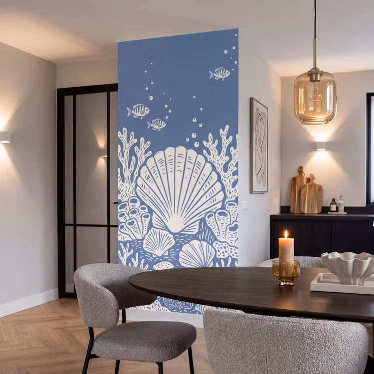 Zeeleven - Koraal - Schelp - Vis - Illustratie - Onderwater Behang Vlies klein -sfeer3