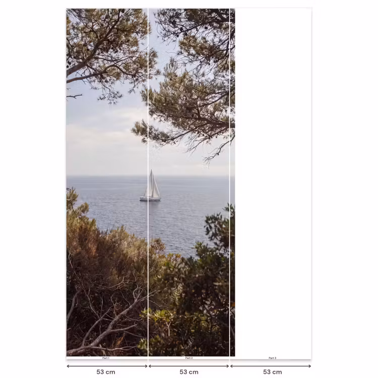 Behang - Zeilboot - bomen - water - Zeilboot - bomen - water Behang Vlies klein