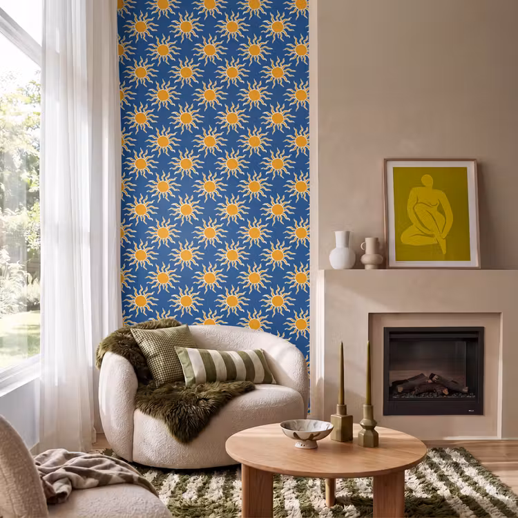 Zon - Patroon - Blauw Behang Vlies klein 1076 -sfeer2