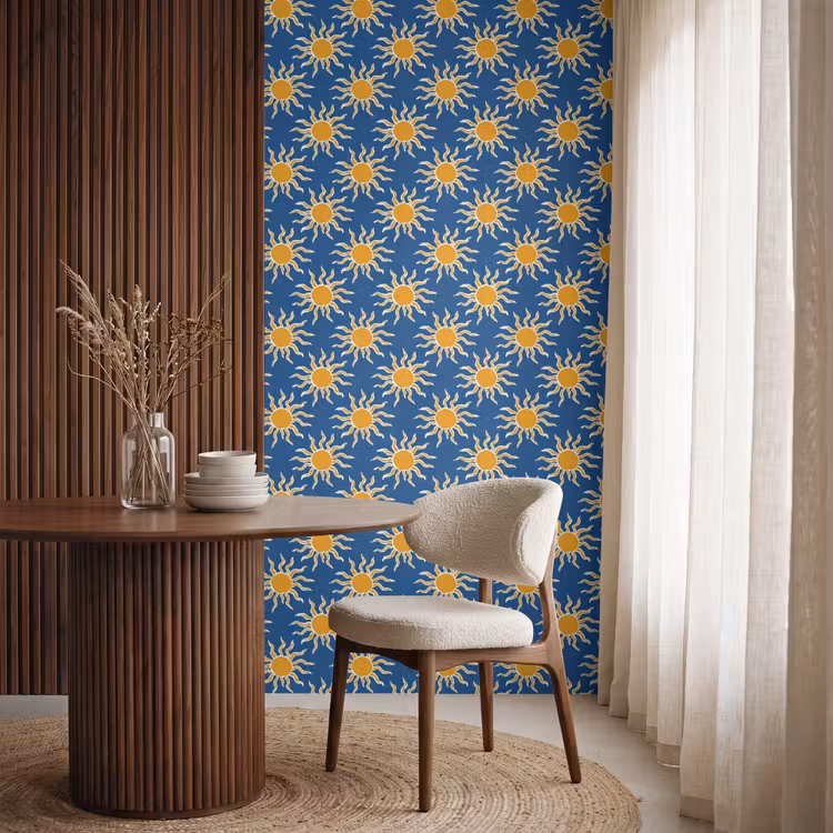 Zon - Patroon - Blauw Behang Vlies klein 1076 -sfeer1