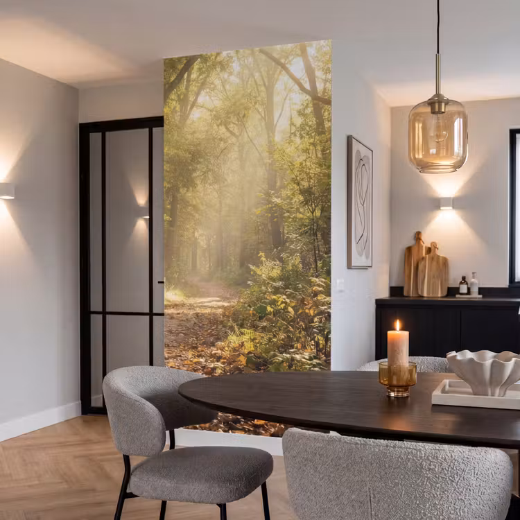 Zonlicht - Bospad - Bomen Behang Vlies klein -sfeer3