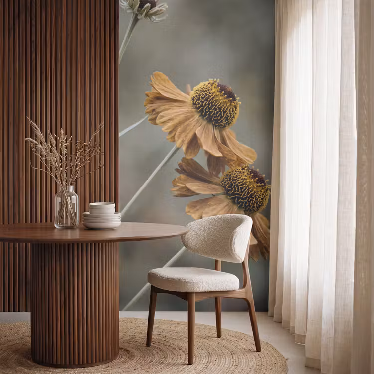 Zonnehoed - Droogbloemen - Geel - Warm Behang Vlies klein -sfeer1