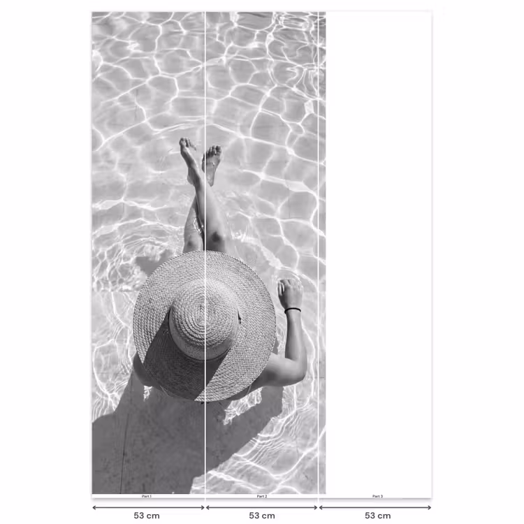 Zwembad - Hoed - Water - Zwart - Wit - Zomers Behang Vlies klein -USP_banen