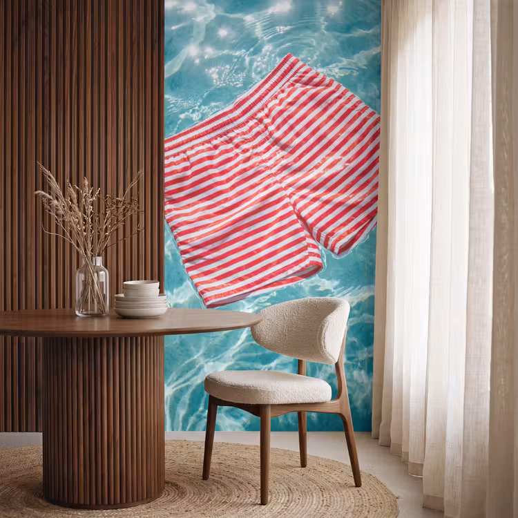 Zwemkleding - Gestreept - Water - Zomer - Rood-wit Behang Vlies klein -sfeer1